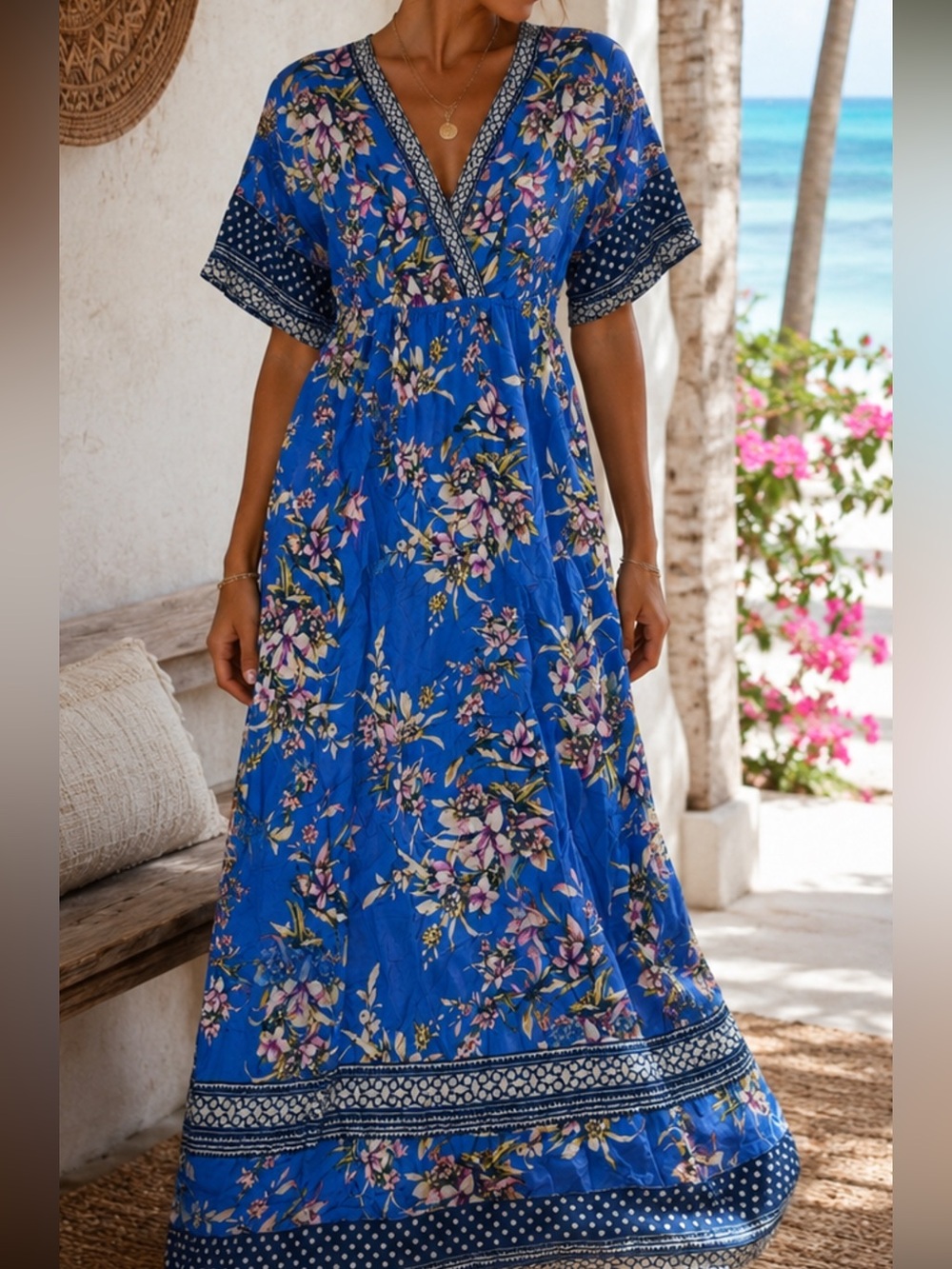 Flying Tomato NWT Blue Floral Boho Maxi Dress Large - Picture 2 of 11